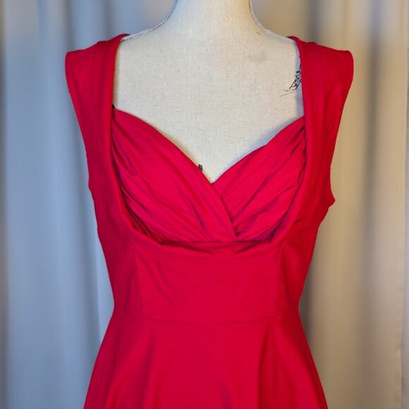 Red Fit & Flare Dress XL Vintage Inspired 50s Pinup Rockabilly - Picture 12 of 16